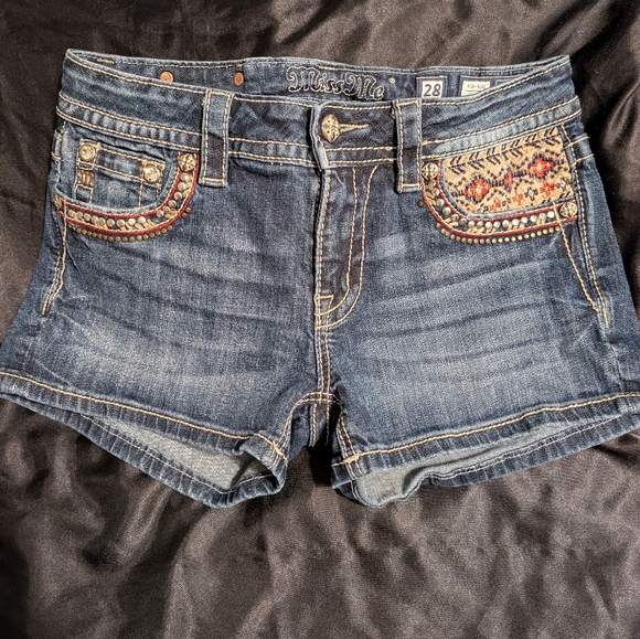Miss Me Pants - Miss Me Dark Blue Embellished Denim Shorts